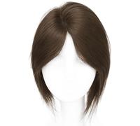 Topper de cheveux courts, Toppers de cheveux avec frange Invisible Partie latérale centrale Clip en Topper court Brun clair Frange amincissante pour les femmes