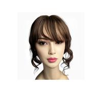 Topper de cheveux humains bouclés de vague de corps de 14 pouces for les femmes, avec 3 clips, postiches avec frange Hair Extensions Pièces Wigs(Dark Brown)