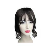 Topper de cheveux humains bouclés de vague de corps de 14 pouces for les femmes, avec 3 clips, postiches avec frange(Black)