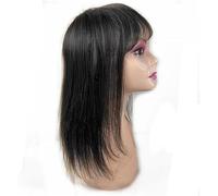 Topper De Cheveux pour Les Femmes 14x14 Cm Cheveux Humains Naturels Toppers pour Les Femmes Clip in Hair Piece avec Frange Extensions De Cheveux Cover Hair Remy Women Wigl, Natural Black, 14 inches