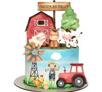Topper de Cupcake de Ferme,14 Pièces Anniversaire Topper Vache,Vache Decoration Gateau Animal Cake Topper Cour de Ferme pour Rural Anniversaire Gâteau Décorations Fête Fournitures (rouge)