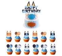Topper de Gâteau,Bluey Cupcake Toppers Drapeau des Cure-Dents 25 Pièces Décorations de Gâteau d'anniversaire pour Les Enfants Anniversaire Bébé Douche Fête de d'anniversaire Mariage