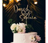 Topper De Gâteau De Mariage Personnalisé, Toppers De Gâteau D'anniversaire Personnalisés Avec Deux Noms Et Date, Décoration De Charme De Fête De Fiançailles En Acrylique Multicolore(B)