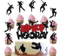 Topper de gâteau de Musique Rock,Decoration Gateau Anniversaire Hip Hop,Décoration de Gâteau de Rock Roll à Paillettes Noires,Hip Hop Musique Cake Topper Fête d'anniversaire des enfants 11 pièces