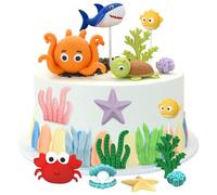Topper de Gâteau Océan, 17 Pièces Décorations Thème Marin avec Animaux Marins, Requin, Pieuvre, et Tortue, Idéal pour Anniversaire Enfant, Pour enfants sous la mer Ocean Sea World Thème anniversaire