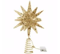 Topper de Noël Topper 12x8 Pouces avec LED Light Christmas Tree Star Star Glittering Sequins Ornement Spur Spiral Base pour la décoration intérieure, étoile