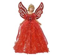 Topper de Sapin de Noël Ange - 22x13cm Ange de Noël Haut du Sapin de Noël en Plastique, Figurine de Sapin de Noël Ange pour décorations de Sapin de Noël et décoration de Maison Festive (Rouge)