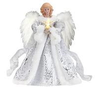Topper d'Noël d'ange avec Plumes Ailes - 30x25cm Ange Noël Haut du Sapin Noël Lumineuse - Cime Sapin Noel Ange avec des Lumières pour Les Ornements d'Noël Fête Noël