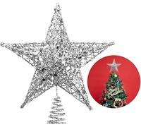 Topper étoile de Sapin de Noël, Topper de Sapin de Noël Scintillant 5 Points Star Treetop pour Ornement de Sapin de Noël intérieur fête décoration de la Maison 6 Pouces (Silver)