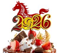 Topper pour Gâteau Nouvel An 2026 | 2D Acrylique 2026 Année Cheval Fournitures Anniversaire - Décoration Festive pour Gâteaux - pour Adolescents Adultes Collectionneurs Pâtisseries