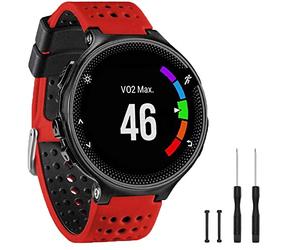 TopPerfekt Bande Compatible avec Garmin Forerunner 235, Bracelet Montre de Remplacement en Silicone Souple pour 220/230/235/620/630/735XT/235 Lite Montre Intelligente pour Femmes Hommes (Rouge/Noir)