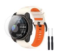 TopPerfekt Bracelet compatible avec Garmin Descent G2, bracelet de rechange en silicone souple et lot de 2 protecteurs d'écran pour montre intelligente Descent G2 pour homme et femme (Starlight