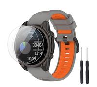 TopPerfekt Bracelet compatible avec Garmin Descent G2, bracelet de rechange en silicone souple et lot de 2 protecteurs d'écran pour montre intelligente Descent G2 pour homme et femme (Gris - Orange)