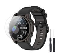 TopPerfekt Bracelet compatible avec Garmin Descent G2, bracelet de rechange en silicone souple et lot de 2 protecteurs d'écran pour montre intelligente Descent G2 pour homme et femme (noir - gris)