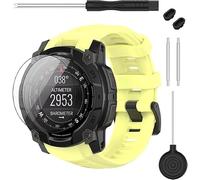 TopPerfekt Bracelet compatible avec Garmin Instinct 3 45/50 mm AMOLED/Solar - Bracelet de montre de rechange en silicone souple 22/26 mm et 2 films de protection d'écran pour montre intelligente
