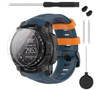 TopPerfekt Bracelet compatible avec Garmin Instinct 3, bracelet de rechange en silicone souple 22/26 mm et 2 films de protection d'écran pour montre intelligente Instinct 3 45/50 mm AMOLED/Solar pour