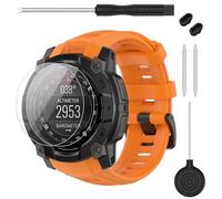TopPerfekt Bracelet compatible avec Garmin Instinct 3, bracelet de rechange en silicone souple 22/26 mm et 2 films de protection d'écran pour montre intelligente Instinct 3 45/50 mm AMOLED/Solar pour