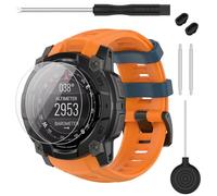TopPerfekt Bracelet compatible avec Garmin Instinct 3, bracelet de rechange en silicone souple 22/26 mm et 2 films de protection d'écran pour montre intelligente Instinct 3 45/50 mm AMOLED/Solar pour