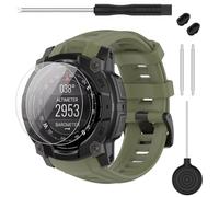 TopPerfekt Bracelet compatible avec Garmin Instinct 3, bracelet de rechange en silicone souple 22/26 mm et 2 films de protection d'écran pour montre intelligente Instinct 3 45/50 mm AMOLED/Solar pour