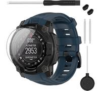 TopPerfekt Bracelet compatible avec Garmin Instinct 3, bracelet de rechange en silicone souple 22/26 mm et 2 films de protection d'écran pour montre intelligente Instinct 3 45/50 mm AMOLED/Solar pour