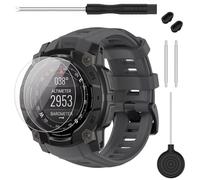 TopPerfekt Bracelet compatible avec Garmin Instinct 3, bracelet de rechange en silicone souple de 22 mm de large et 2 films protecteurs d'écran pour montre intelligente Instinct 3 de 45 mm pour homme