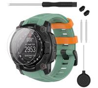 TopPerfekt Bracelet compatible avec Garmin Instinct 3, bracelet de rechange en silicone souple de 26 mm et 2 protecteurs d'écran pour montre intelligente Instinct 3 50 mm pour homme et femme (Vert