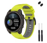 TopPerfekt Bracelet de 26 mm compatible avec Garmin Fenix 8 51 mm, en silicone souple pour montre intelligente Instinct 3 50 mm/Tactix 8 51 mm/Descent Mk1/Mk2 pour homme et femme (citron vert - gris)