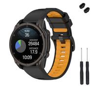 TopPerfekt Bracelet de 26 mm compatible avec Garmin Fenix 8 51 mm, en silicone souple pour montre intelligente Instinct 3 50 mm/Tactix 8 51 mm/Descent Mk1/Mk2 pour homme et femme (noir - orange)
