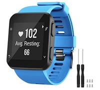 TopPerfekt Bracelet de montre Compatible avec Garmin Forerunner 35, de Remplacement en Silicone Souple pour Forerunner 35 Smart Watch, Fit 5.11-9.05" (130-230 mm) Poignet Bleu Ciel (Boucle Noire)