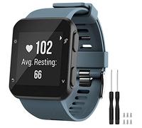 TopPerfekt Bracelet de montre Compatible avec Garmin Forerunner 35, de Remplacement en Silicone Souple pour Forerunner 35 Smart Watch, Fit 5.11-9.05" (130-230 mm) Poignet Ardoise (Boucle Noire)