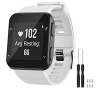 TopPerfekt Bracelet de montre Compatible avec Garmin Forerunner 35, de Remplacement en Silicone Souple pour Forerunner 35 Smart Watch, Fit 5.11-9.05" (130-230 mm) Poignet Blanc (Boucle Noire)