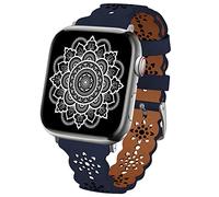 TopPerfekt Bracelet en cuir dentelle compatible avec Apple Watch 42 mm, 44 mm, 45 mm, 49 mm pour femme - Fin et respirant - Fermoir classique pour iWatch Collection Ultra SE 8 7 6 5 4 3 2 1