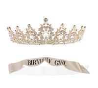 TOPPERFUN 1 ensemble Couronne Anniversaire et Sash Ensemble de Diadème Cristal avec Bandeau et Écharpe pour Fête Anniversaire Accessoires Élégants