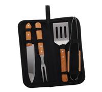 TOPPERFUN 1 Ensemble D'Ustensiles De Barbecue Outils De Barbecue en Acier Inoxydable avec Sac De Rangement - Manche en Bois Fourchette À Viande Coupe-Viande Spatule Pince