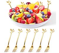TOPPERFUN 10 PCS Fourchettes Table, Petite Fourchette Apéritif Inox, Mini Couverts Dessert Dorés Feuille, Ustensiles de Cuisine Créatifs pour Fruit Gâteau Cocktail Verrine Salade de Fruits Buffet