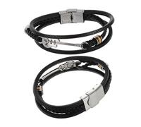 TOPPERFUN 2 Pièces Bracelet Punk Homme Multi Couches Cuir PU Ajustable Style Gothique pour Amateurs de Musique et Occasions Décontractées