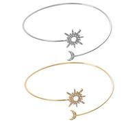 TOPPERFUN 2 pièces Bracelets Manchette Femme Soleil et Lune Alliage Ouverts Ajustables Bijoux de Bras Doré et Argenté Cadeau Élégant pour Fête et Quotidien