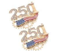 TOPPERFUN 2 Pièces Broche Commémorative, Broche Patriotique Américaine, Drapeau Américain et Engrenage, Alliage Or, Cristaux, 1776-2026, pour Événement Anniversaire Usa, Hommes et Femmes