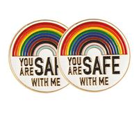 TOPPERFUN 2 pièces Broches Émaillées Inscription You Are Safe With Me Pin Décoratifs Épingles Arc Ciel pour Vêtements et Sacs