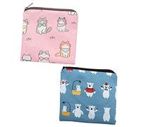 TOPPERFUN 2 pièces Pochette à Serviettes Hygiéniques Réutilisables de Rangement Pratique et Élégant pour Filles et Femmes pour Menstruation Change et Voyage Design Carton Chat avec Nœud