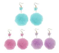 TOPPERFUN 3 paires Boucles Oreilles Pom Pom pour Femmes Oreilles Pendantes Peluche Accessoires de Mode pour Couleurs Rose Profond