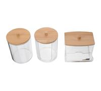 TOPPERFUN 3 Pièces Boîte à coton en transparent pot d'allumettes support de organiseur rond en coton petits récipients carrés avec couvercles étui en coton Bois
