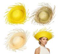 TOPPERFUN 3 Pièces Chapeau de Soleil Tropical en Paille pour Festivals D'été et Pool Party, Protection Solaire, Qualité Artisanale, Style Hawaïen Authentique et Coloris Variés
