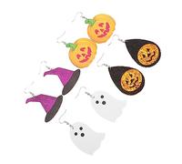 TOPPERFUN 4 Paires Boucles Oreilles Cuir pour Femmes Halloween Fantômes Citrouilles et Chapeaux de Sorcières Accessoires Élégants pour Fêtes et Occasions Spéciales