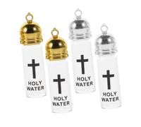 TOPPERFUN 4 Pièces Bouteilles Eau Sainte Verre Transparent avec Croix Flacons Réutilisables Fuite pour Cérémonies Baptêmes Catholiques Portables