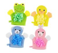 TOPPERFUN 4 pièces Exfoliants de Bain pour Garçon Fille de Toilette Cartoon Confortables Nettoyage Doux pour Bras Jambes et Dos Design Amusant Canard Lapin Ours Facile à Ranger avec Boucle
