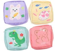 TOPPERFUN 4 pièces Trousse Portable Multifonction pour Femmes Capacité Spacieuse Sacs de Rangement pour Serviettes Hygiéniques Porte-Monnaie et Cosmétiques Cartoon