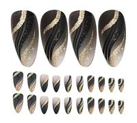 TOPPERFUN 6 Boîtes de Faux Ongles Autocollants Pailletés à Rayures 24 Pièces par Boîte Capsules D’Ongles en Plastique Élégantes et Réutilisables pour Manucure Soirée et Occasions