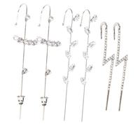 TOPPERFUN 6 pièces Boucles Oreilles Clips Femme Style Punk Non Percées Contour Éclair Argenté avec Pierres Brillantes Bijoux pour Anniversaire Noël Saint-valentin