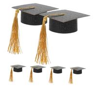 TOPPERFUN 6 Pièces Décoration De Chapeau De Docteur Fournitures De Fête De Remise des Diplômes 2024 pour Couvercle De Gobelet Accessoires Chapeau De Fête École Fiesta Toppers Papier Noir